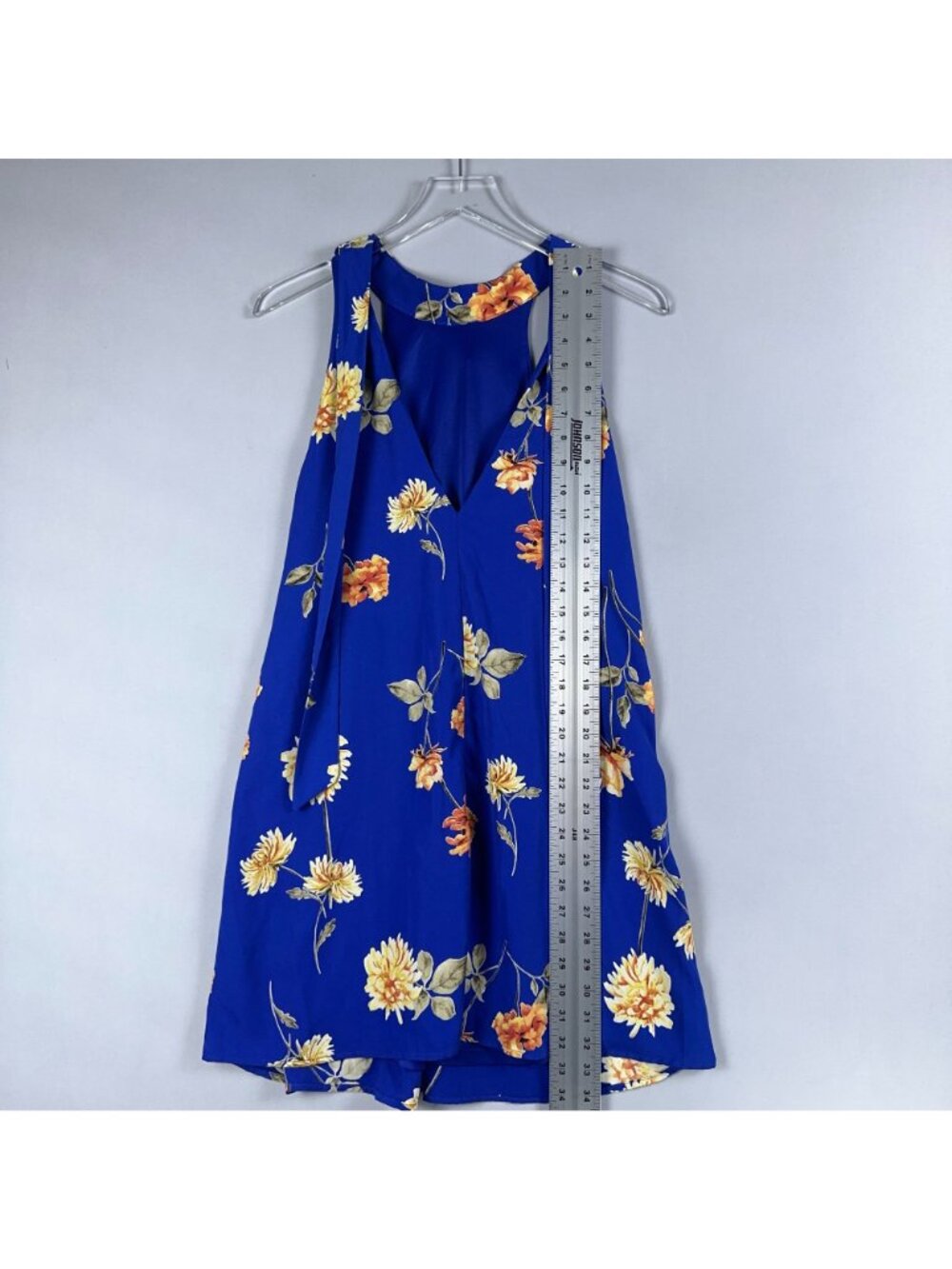 Lulus Swing Dress Size Medium Royal Blue Floral Print Sleeveless V-Neck Keyhole - Picture 12 of 14
